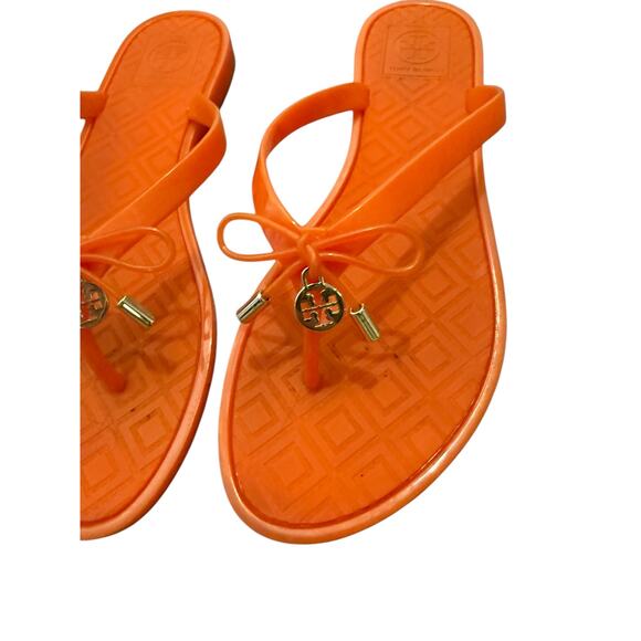 Tory Burch Orange Jelly Bow Thong Flip Flop Sandals Size 7 - Picture 6 of 10